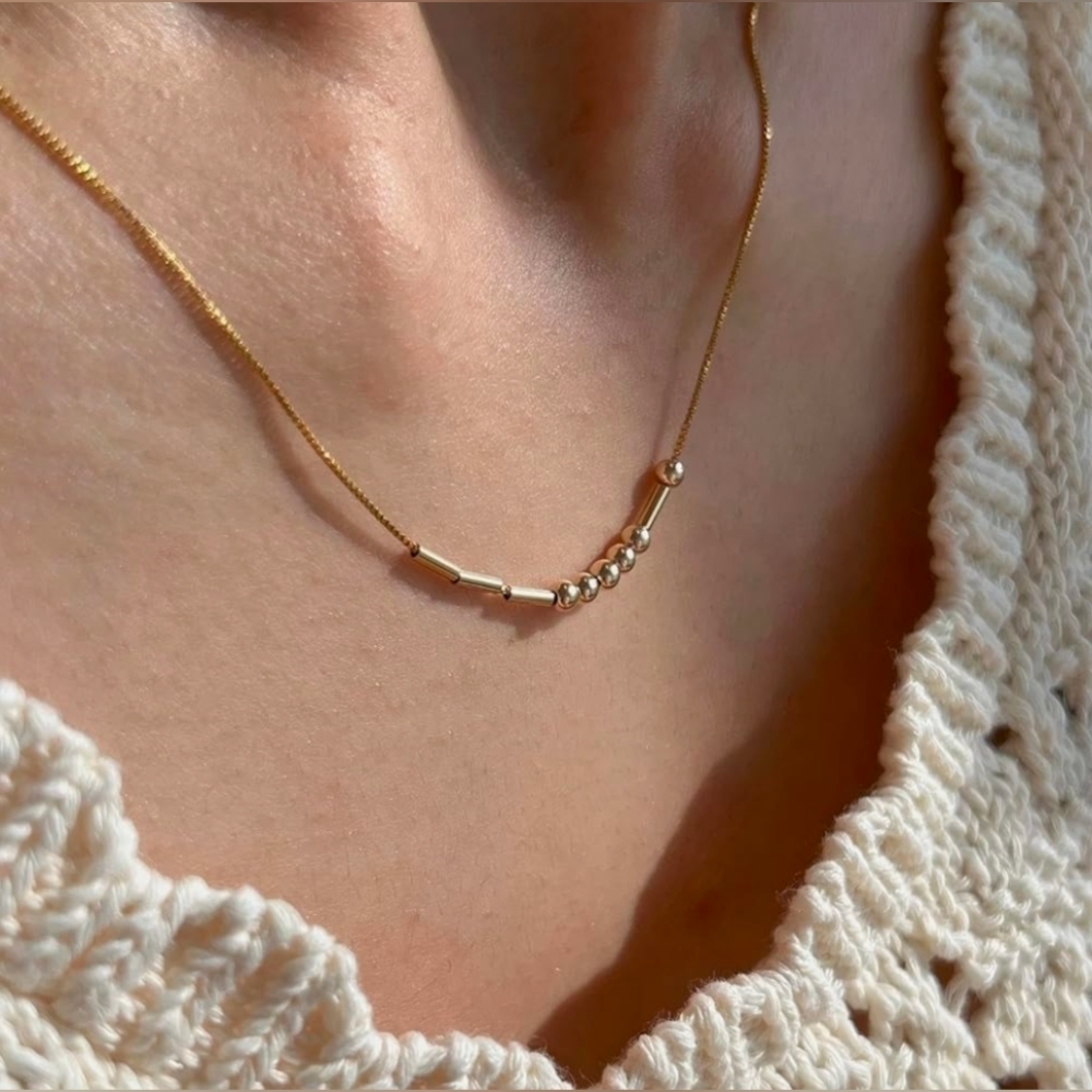 Custom Morse Code‎ Gold Necklace